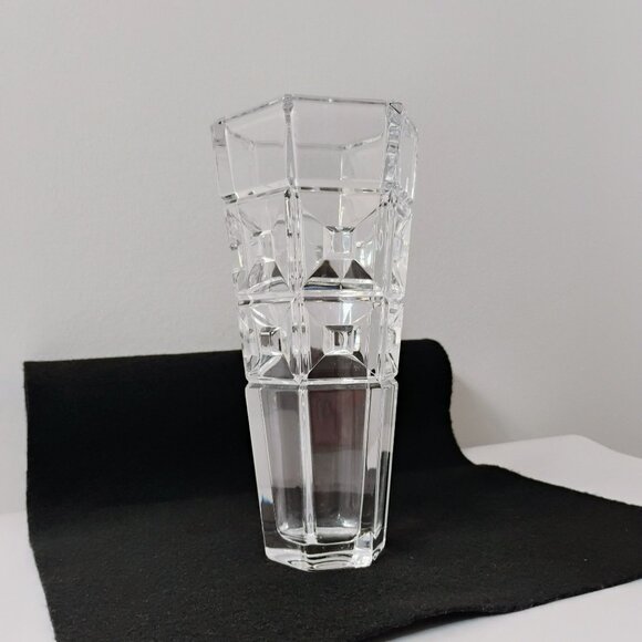 Rosenthal Crystal, DOMUS, Cut Squares, Clear Flower Vase, 8" Hexagonal Glass - Picture 8 of 8